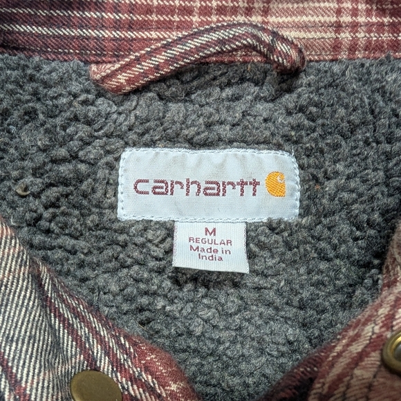 Carhartt Jacket Mens M Gray Red Cedar Plaid Hubbard Sherpa Lined Flannel Shirt - Picture 7 of 8